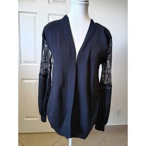 Pamela Mccoy Women’s Cardigan Black Lace Long Sleeve Size Medium Minimalist